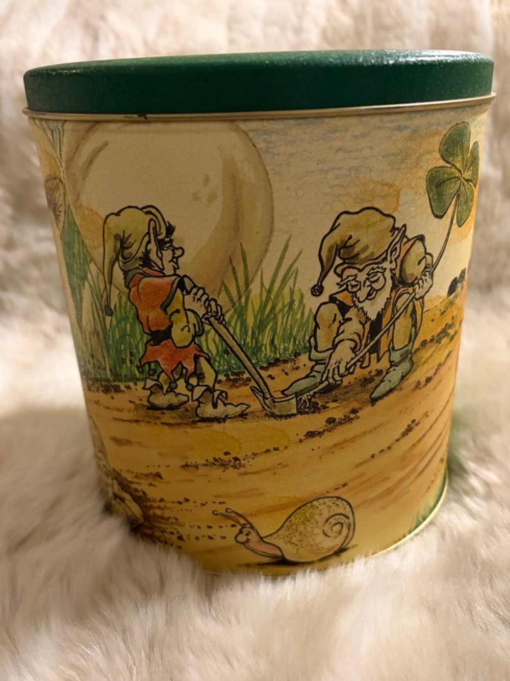 Vintage Charles Chips Music Box Tin: Gnomes in Nature